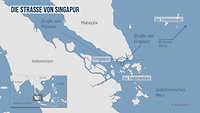 Detailkarte von der Straße von Malakka und der Straße von Singapur
