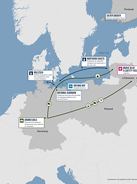 A map with names of military exercises in Germany, the Baltic Sea and Lithuania