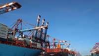 Containerschiffe werden im Hafen beladen und gelöscht