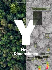 Das Cover vom Y-Magazin mit Bäumen von oben und in der Mitte ein großes weißes Y