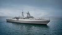 Das Rendering einer Fregatte MEKO A-200 auf See