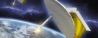 Grafik eines Satellitensystems im Weltraum.