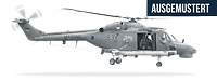 Der Bordhubschrauber Sea Lynx freigestellt in Seitenansicht und der Schriftzug „Ausgemustert“.