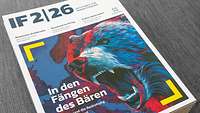 Blick auf das IF-Magazin. Das Titelbild zeigt einen Bären und im Hintergrund Mitteleuropa.