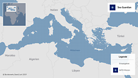 Eine Karte vom Mittelmeer, die das Einsatzgebiet von Sea Guardian zeigt