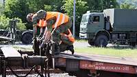 Zwei Soldaten auf einem Eisenbahnwaggon
