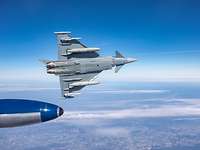 Eurofigther im Abflug Ein Eurofigther der nach links wegbricht und sich im Abflug befindet.