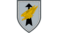 Auf heeresgrauem Grund ein goldener Adler im Sturzflug, hinter ihm ein schwarzer Pfeil nach oben.