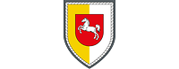 An escutcheon is divided into yellow and white halves, with an inescutcheon showing a prancing white horse on a red field.