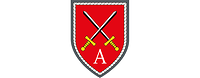 Two crossed swords are set on a red field; centred underneath, a white letter A stands for Ausbildung, or training.