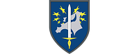 The crest features a map of Europe in grey and a sword, encircled by golden stars, against a blue background.