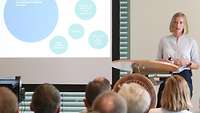 Psychologin Roda Müller-Wieland spricht beim Innovationslabor Führen Morgen Heute Lernen zu den Teilnehmenden